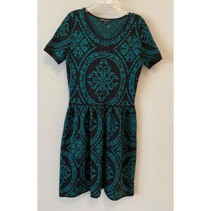 Romeo + Juliet Couture Knit Dress Womens Teal & Black Geometric Medium